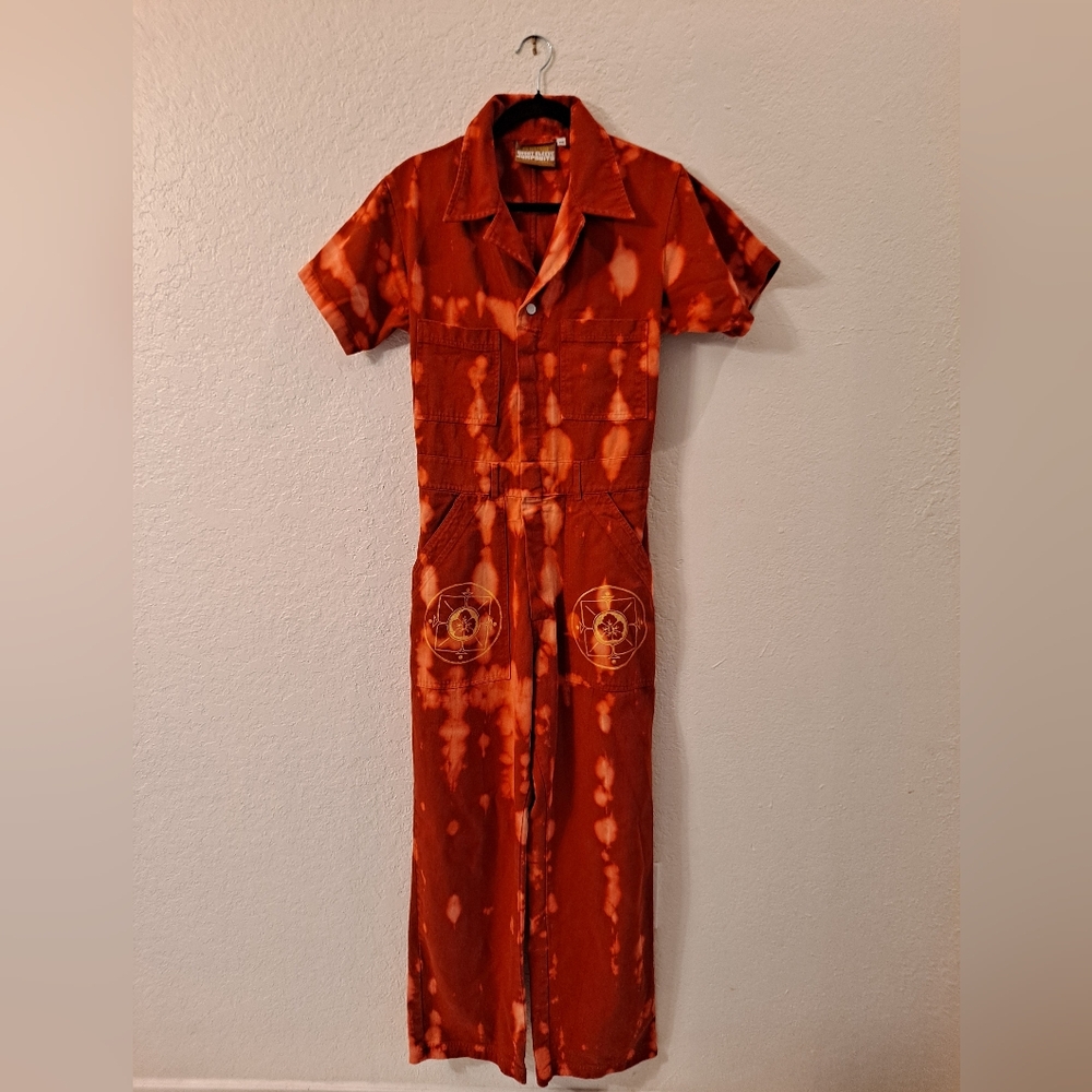 Big Bud Press Women's Orange Terracotta Tie-Dye Short Sleeve Jumpsuit